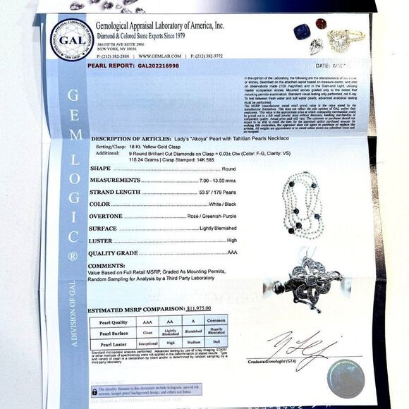 Akoya & Tahitian Diamond Necklace 53.5" Gold 13.50 mm Certified $11,975 216998 - Picture 14 of 14